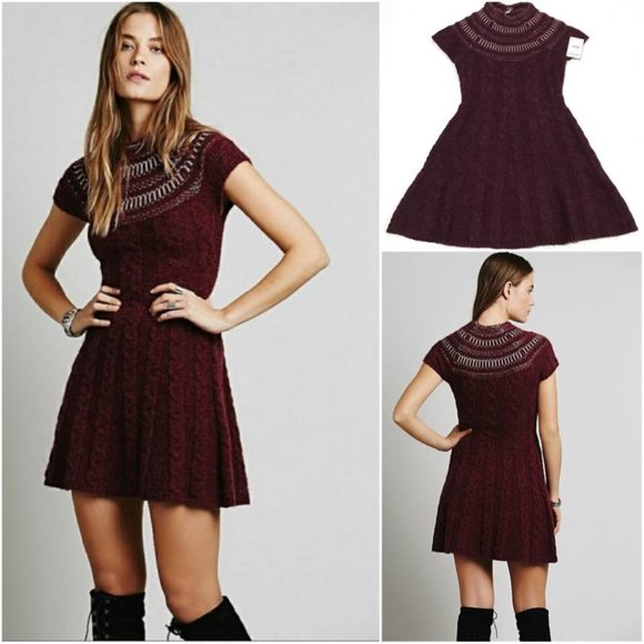 Free People berry sequined cable knit sweater dress - Picture 1 of 8